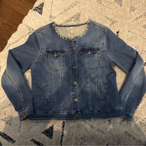 Tempo Paris women' crop cotton denim Beaded jacket